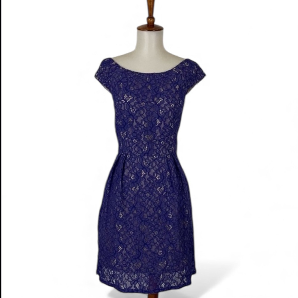Shoshanna Cecile Dress Women 10 Lace Illusion Crew Neck Cap‎ Sleeve Mini Sheath